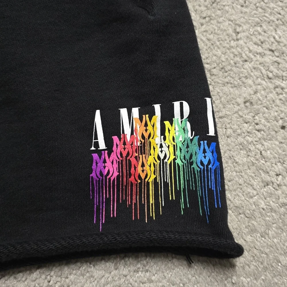 AMIRI Designer Black Multicolor MA Drip Sweat Shorts Mens Large 32 Zip Pockets